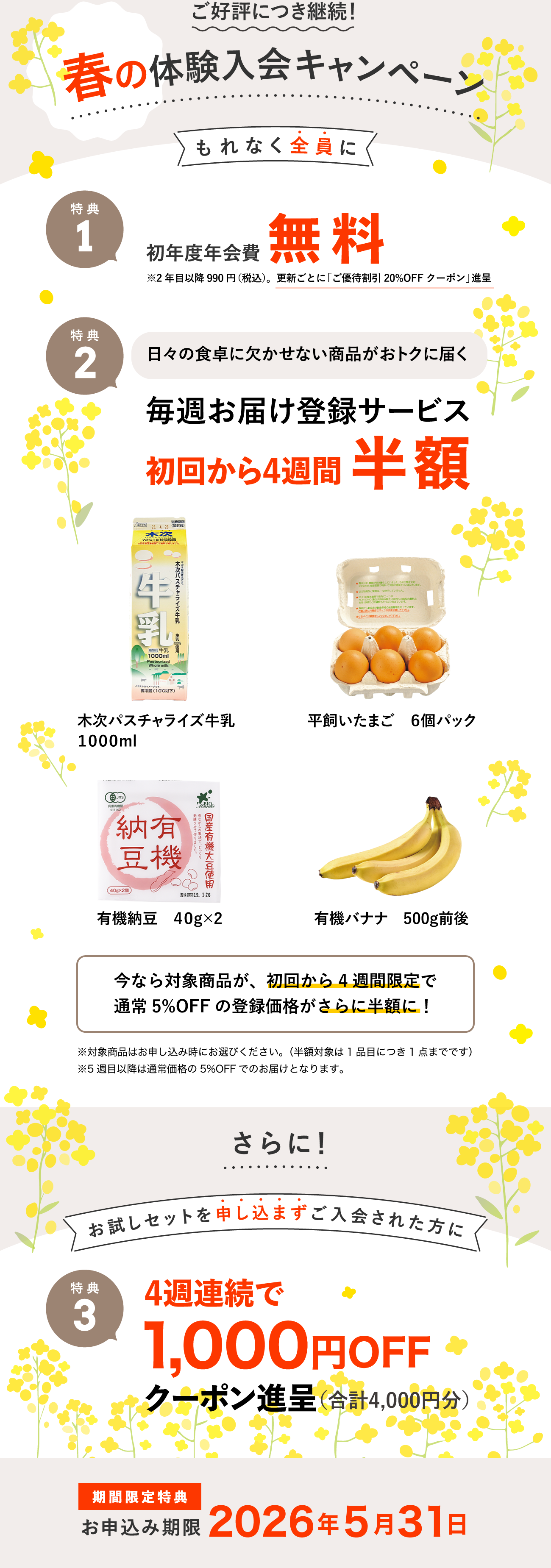 入会キャンペーン特典内容