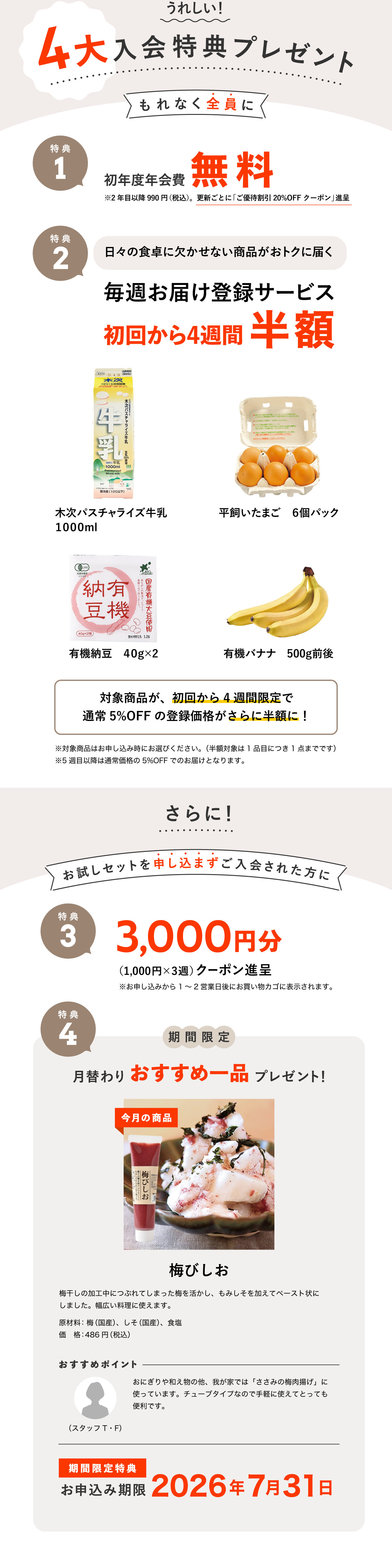 入会キャンペーン特典内容