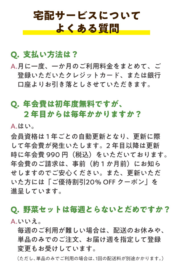 宅配サービスについてよくある質問